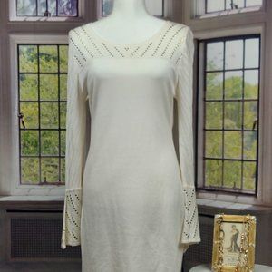NWT CALVIN KLEIN EMBELLISHED BELL SLEEVE KNIT DRESS (M)